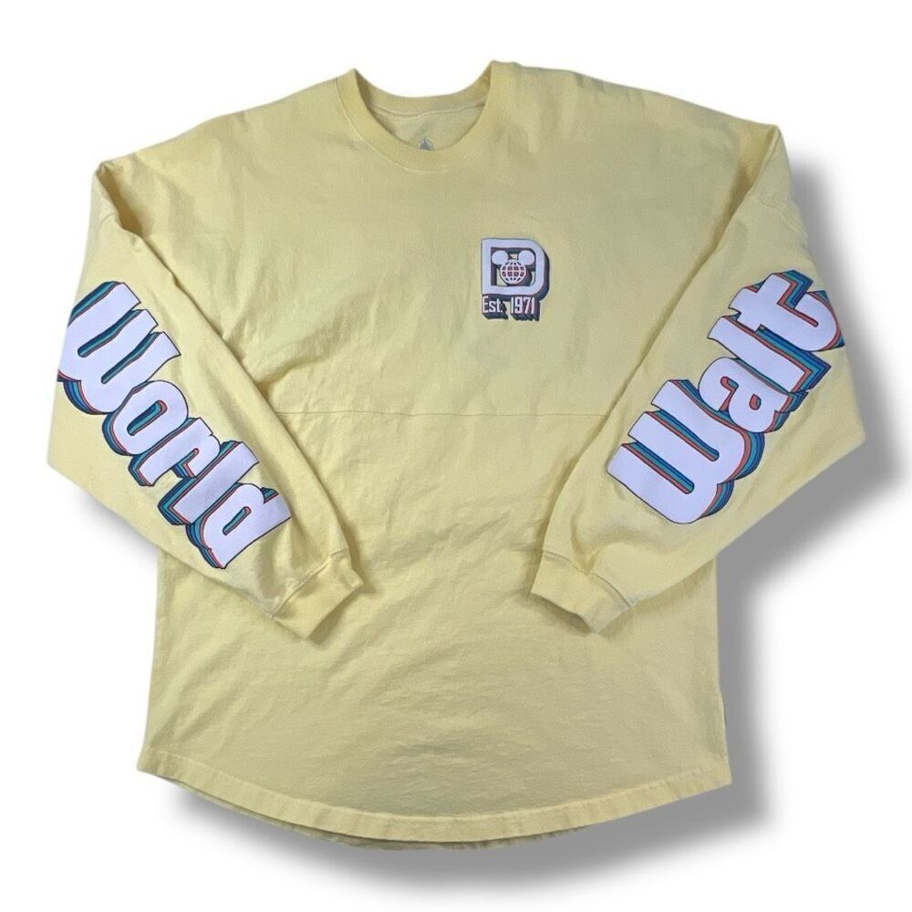 Walt Disney World Retro Yellow Spirt Jersey Long Sleeve T-Shirt Size Large